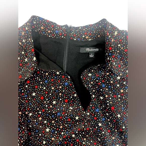 Madewell Silk Balsam Tie Neck Star‎ Printed Dress Memorial Day Fourth of July - Picture 10 of 11